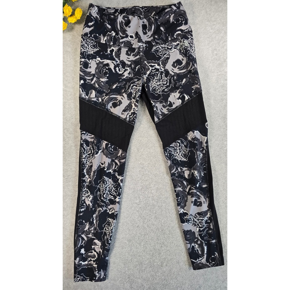 The North Face Leggings Womens Medium Black Floral Mesh FlashDry Active Tights